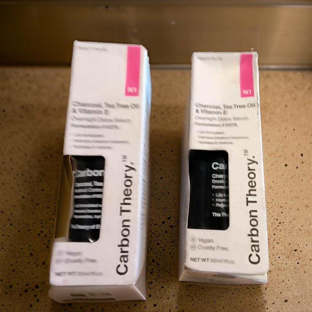 2 NEW Carbon Theory Charcoal, Tea Tree Oil & Vitamin E Overnight Detox Serums
